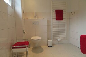Douche, séchoir à cheveux, serviettes fournies