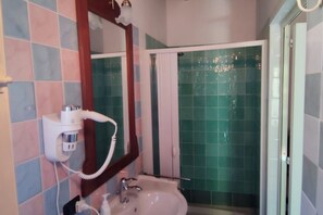 Shower, hair dryer, bidet, towels
