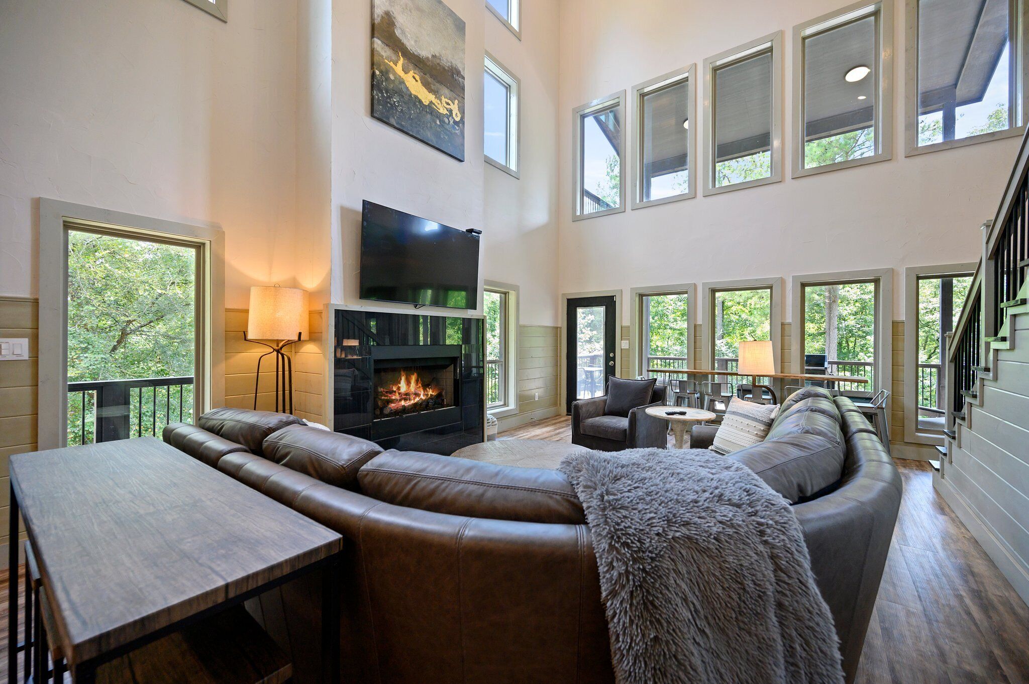 Smart TV, fireplace, foosball