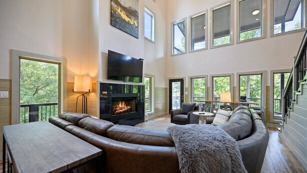 Smart TV, fireplace, foosball