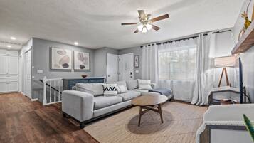 Smart TV, chimenea y libros