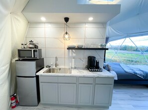 Superior Cabin, 1 King Bed | Private kitchenette | Fridge, microwave, espresso maker, coffee/tea maker - Port Wade Glamping Domes (Port Wade)