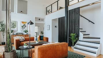 Smart TV, fireplace, video games, music library