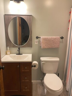 Hair dryer, towels, toilet paper