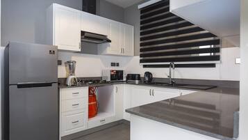 Full-sized fridge, microwave, oven, toaster