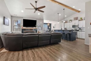 Smart TV, fireplace, foosball, offices