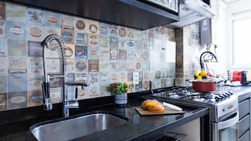 Apartment | Private kitchen | Fridge, microwave, oven, cookware/dishes/utensils