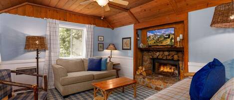 TV, fireplace