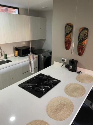 Fridge, microwave, coffee/tea maker, electric kettle