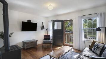 TV connectée, cheminée, livres