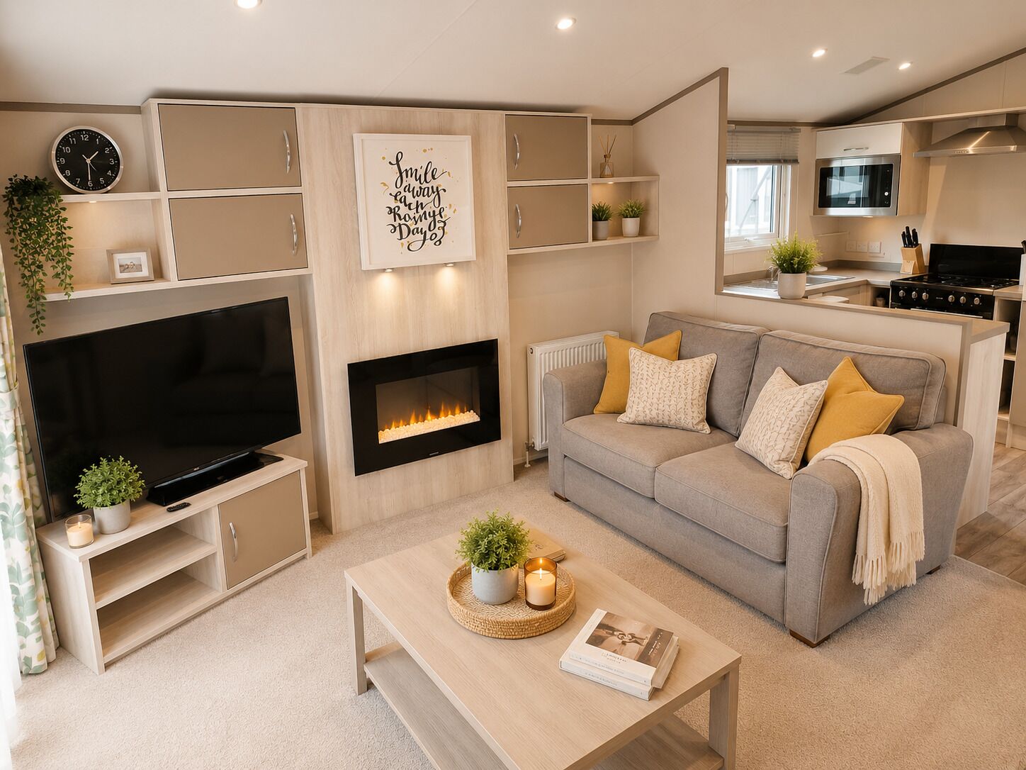 Luxury Mobile Home, 2 Bedrooms, Non Smoking | Living area | 50-inch Smart TV with digital channels, fireplace