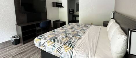 Desk, laptop workspace, blackout drapes, free WiFi