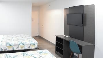 Desk, blackout curtains, free WiFi, bed sheets