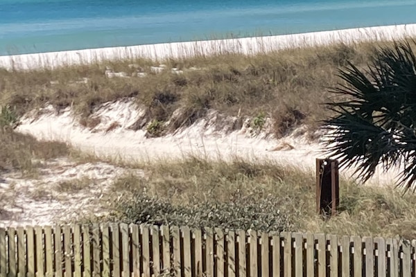 On the beach, sun loungers