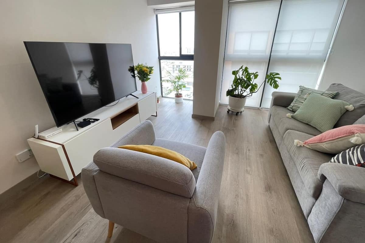 ビジネス アパートメント | リビング エリア | 55 インチの薄型テレビ (デジタル放送視聴可)、テレビ、Netflix