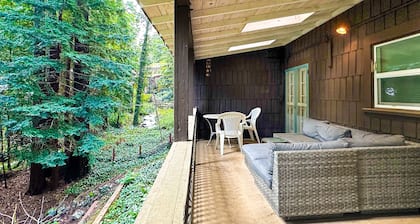 Rustic chic retreat set back among the trees with furnished deck