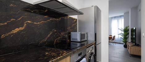 Fridge, microwave, oven, dishwasher