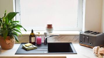 Fridge, microwave, oven, toaster