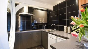 Kühlschrank, Mikrowelle, Herdplatte, Geschirrspüler