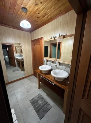 Bidet, towels, toilet paper