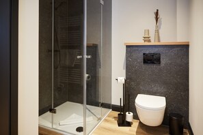 Douche, sèche-cheveux, serviettes fournies