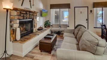 Smart TV, fireplace, table football