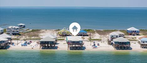 On the beach, sun-loungers, beach towels