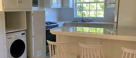 Fridge, oven, stovetop, coffee/tea maker