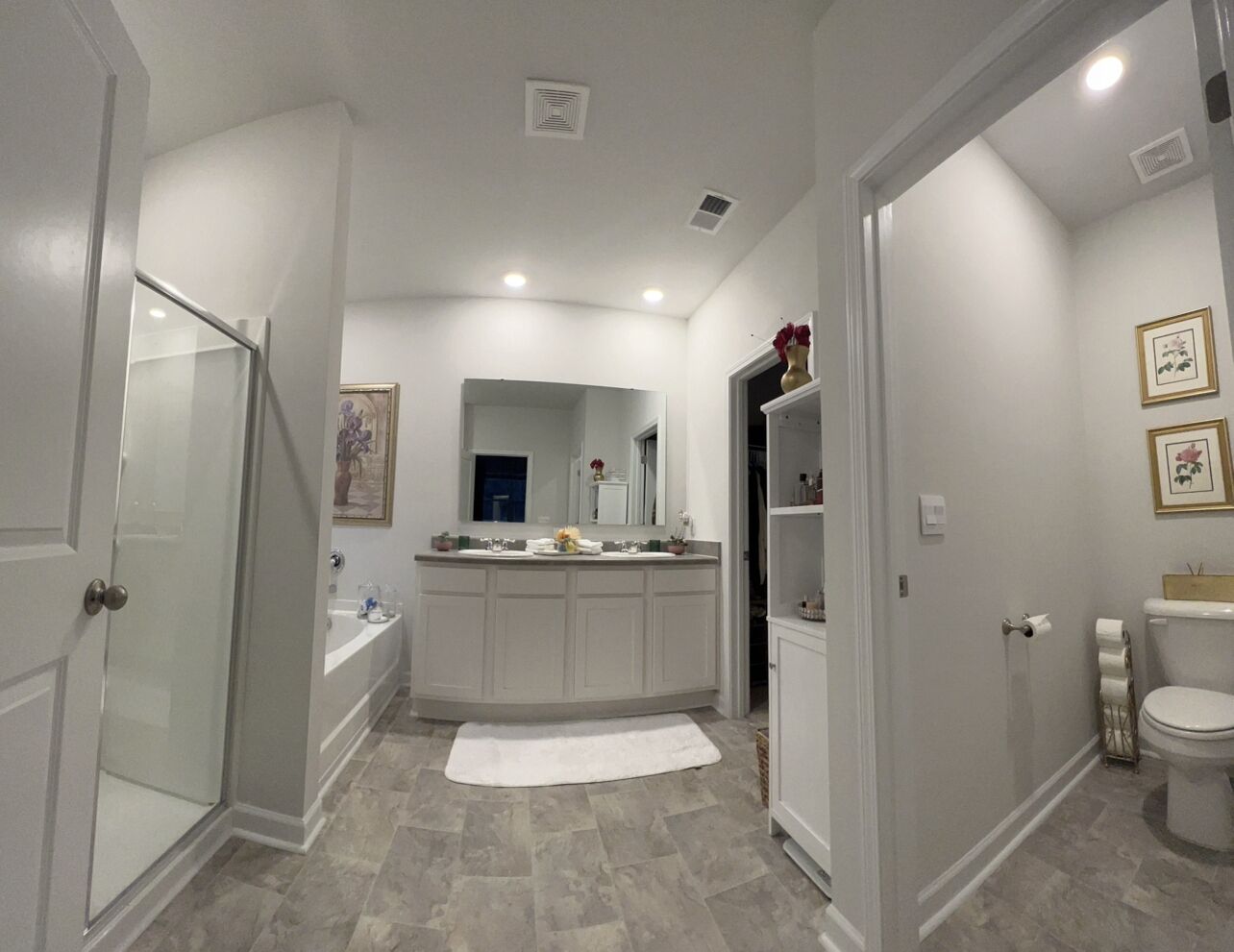Hair dryer, bidet, towels, soap