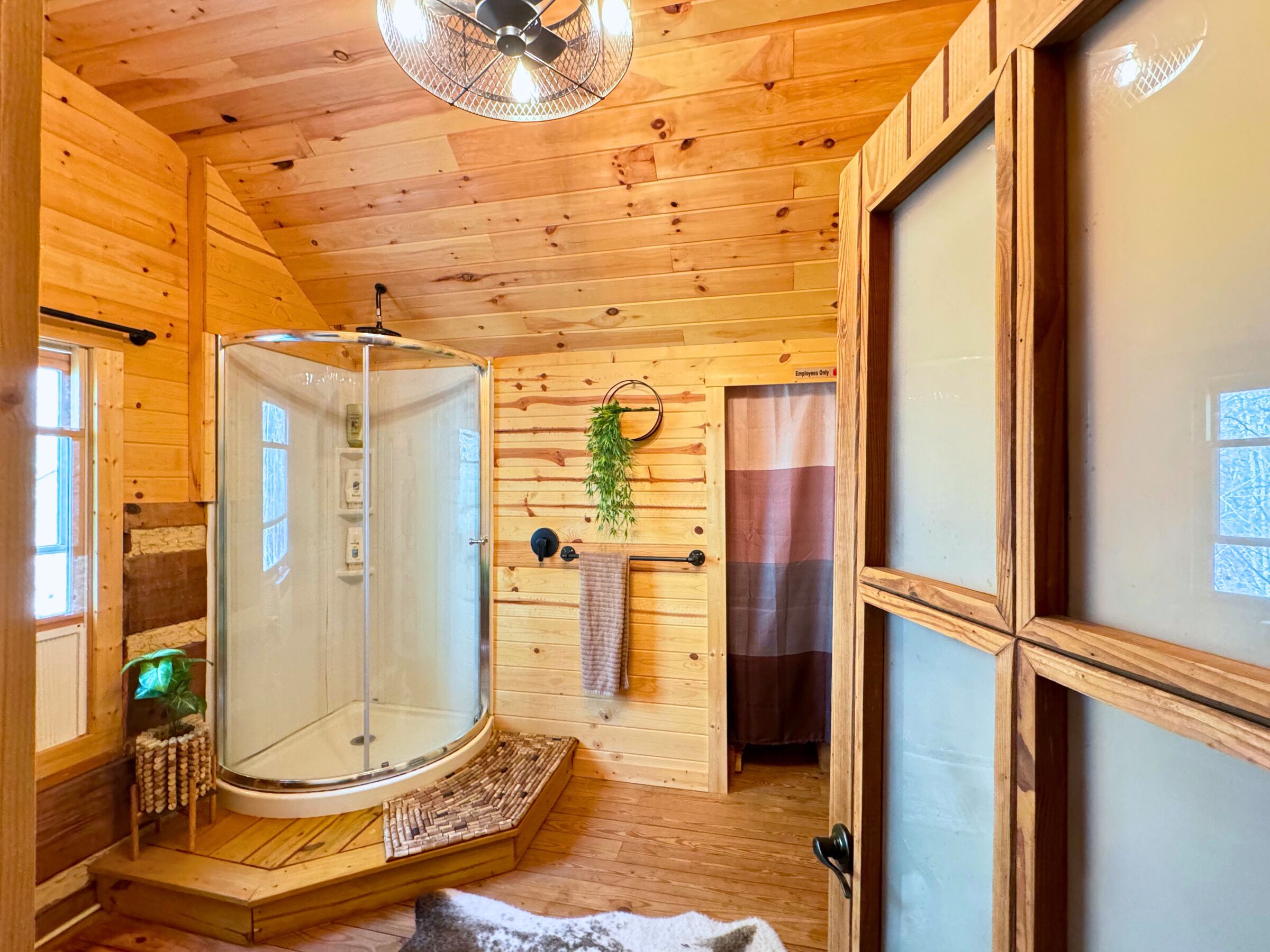 Shower, towels, toilet paper