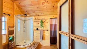 Shower, towels, toilet paper