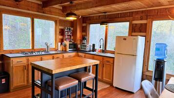 Coffee/tea maker, fridge, microwave, stovetop