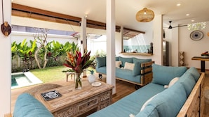 Villa, 3 Bedrooms, Smoking, Private Pool | Living area - Villa Umara Seminyak Sun, Sand & Style: 5-min Walk to Beach! (Seminyak)