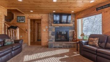 Smart TV, fireplace, video games, DVD player