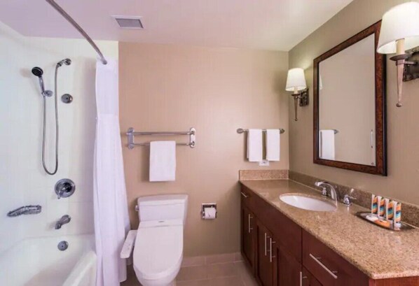 Hair dryer, bidet, towels, soap