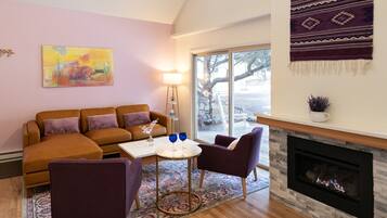 Fireplace, books