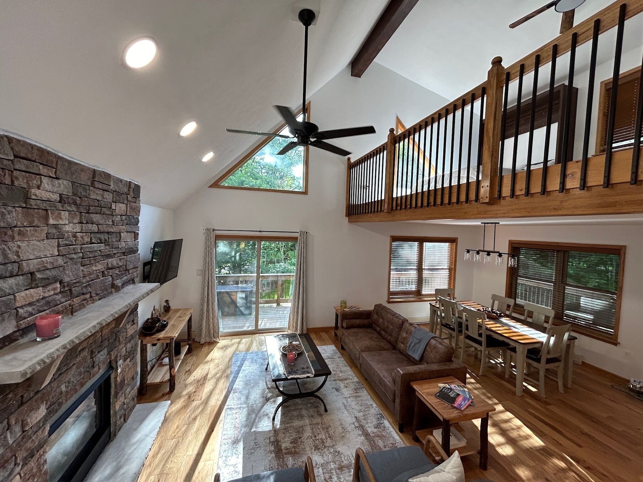 TV connectée, cheminée, livres