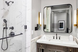 Hair dryer, bidet, towels, soap