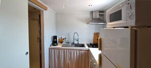 Coffee/tea maker, fridge, microwave, oven - Holiday Home 'Gîte Studio Saint Ribert' with Mountain View, Wi-Fi and Air Conditioning (La Rochette)
