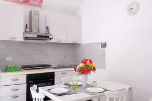 Fridge, stovetop, cookware/dishes/utensils
