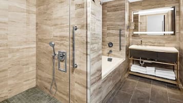 Hair dryer, bidet, towels, soap