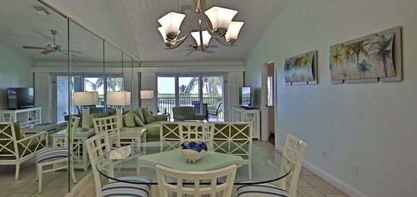 TV, DVD player, books, stereo