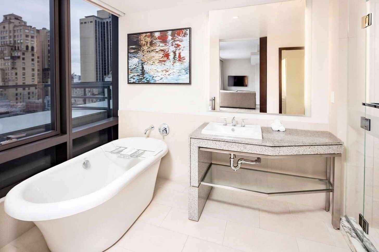 Hair dryer, bidet, towels, soap