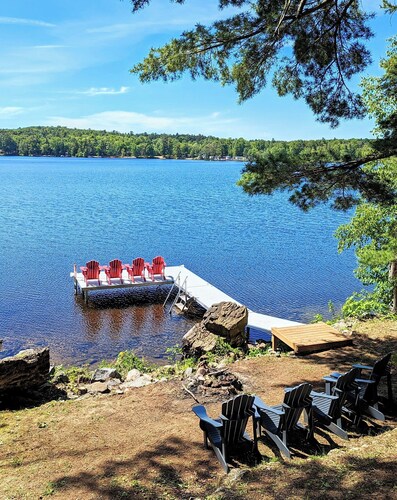Waterfront sunsets and fires at Marble Point Cottage on Crowe Lake