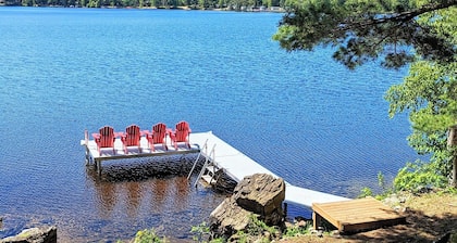 Waterfront sunsets and fires at Marble Point Cottage on Crowe Lake