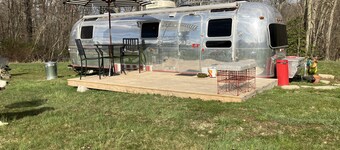 Archie the Airstream in the New River Gorge National Park beside local Brewery