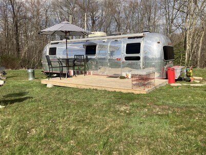 Archie the Airstream in the New River Gorge National Park beside local Brewery