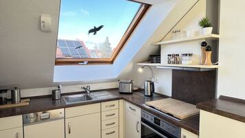 Fridge, microwave, oven, dishwasher