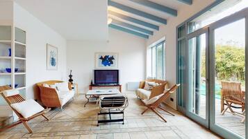 TV, fireplace, video games, DVD player
