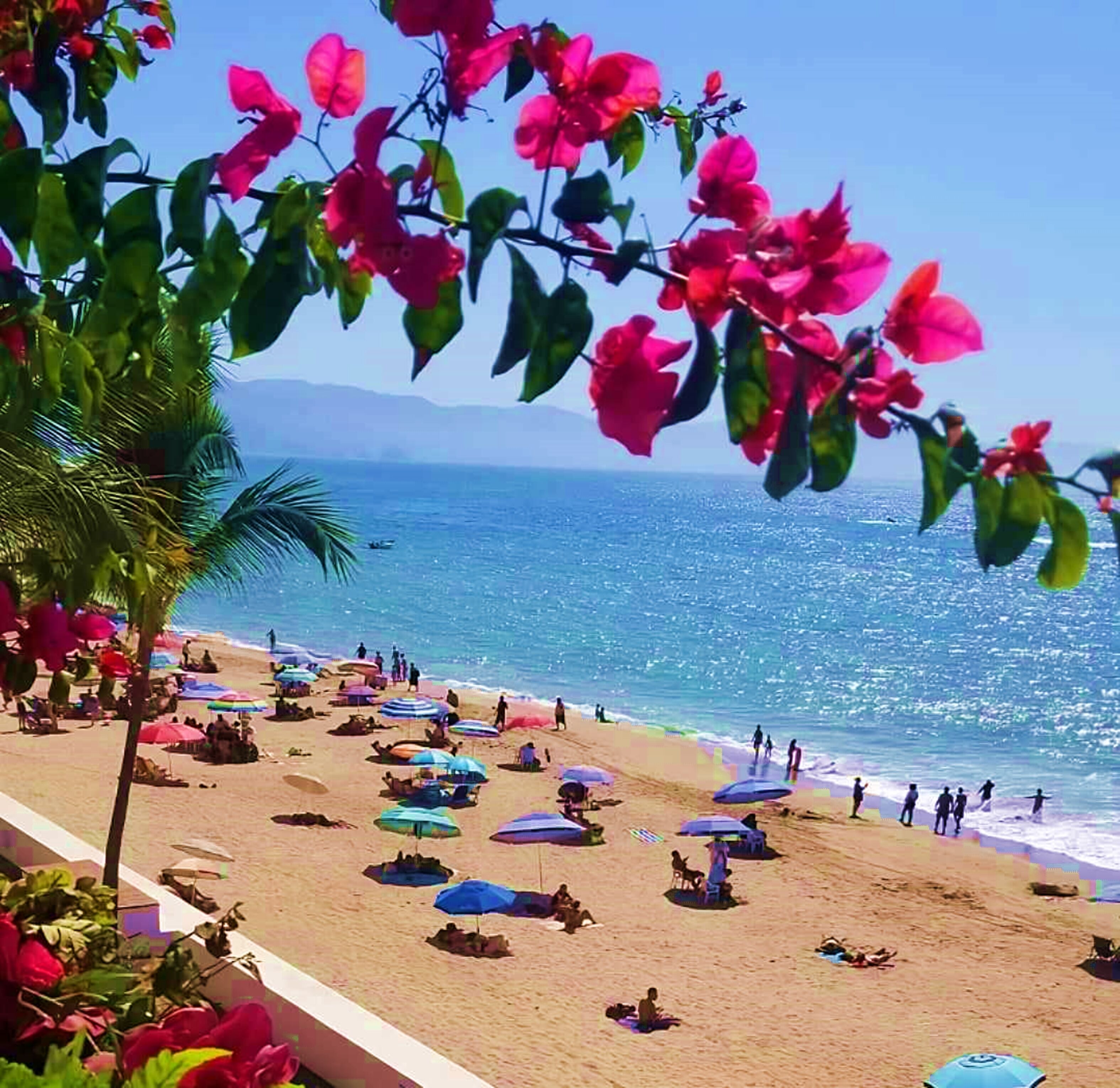 On the beach, sun-loungers, beach towels
